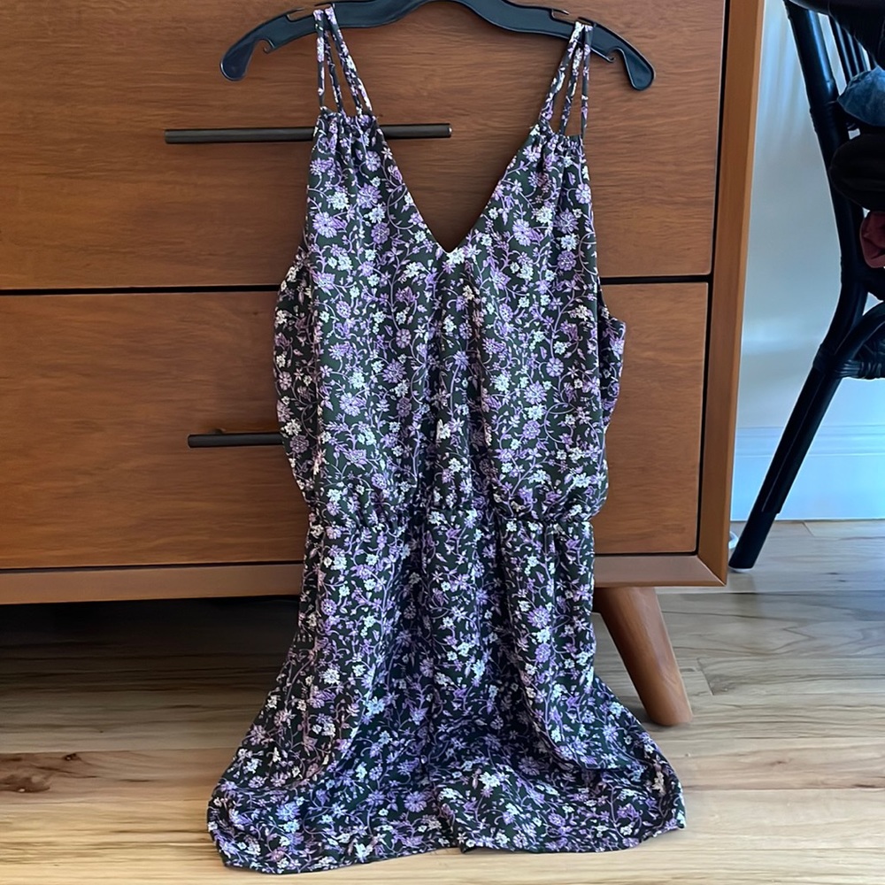 francesca's green and purple floral romper size small